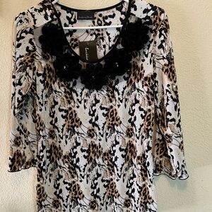 Brittany Black  Women's Leopard Print Top - Black and Brown